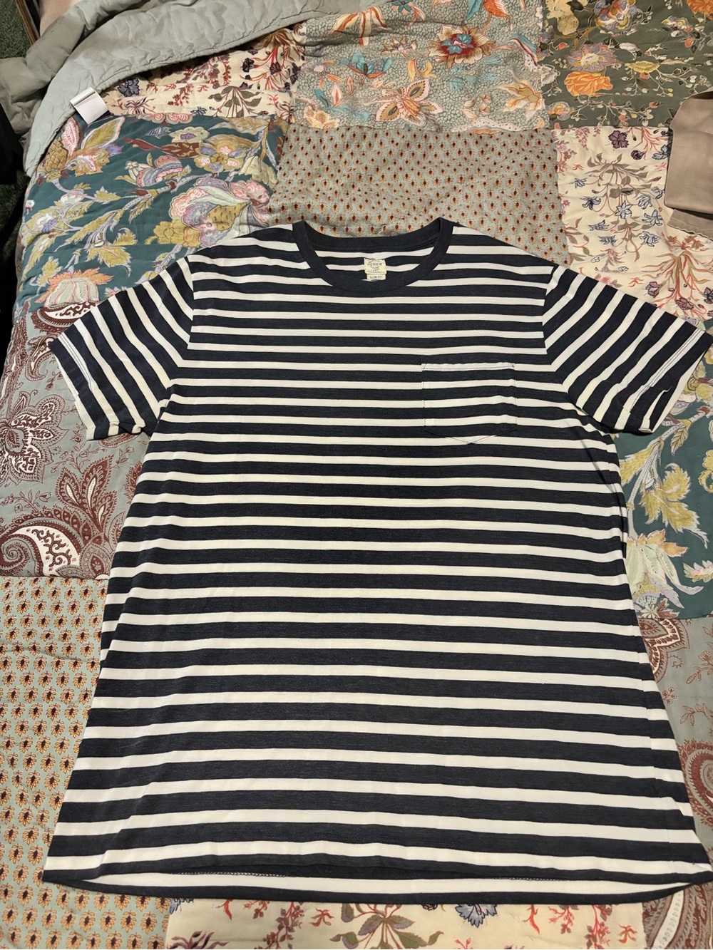 J. Crew Navy and White Striped Pocket Tee